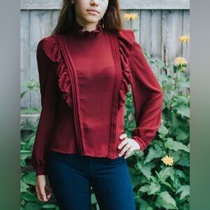 Vintage Miss n Tee burgundy sheer blouse, size S Made in Canada